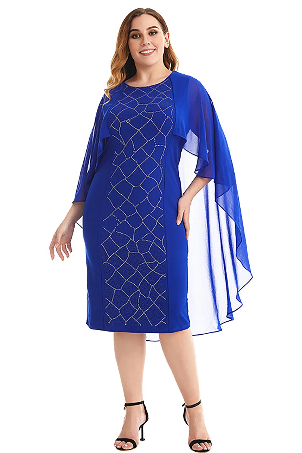 Plus Size Royal Blue Mother Of The Bride Dress With Cape sold by Zapaka product image thumbnail 3