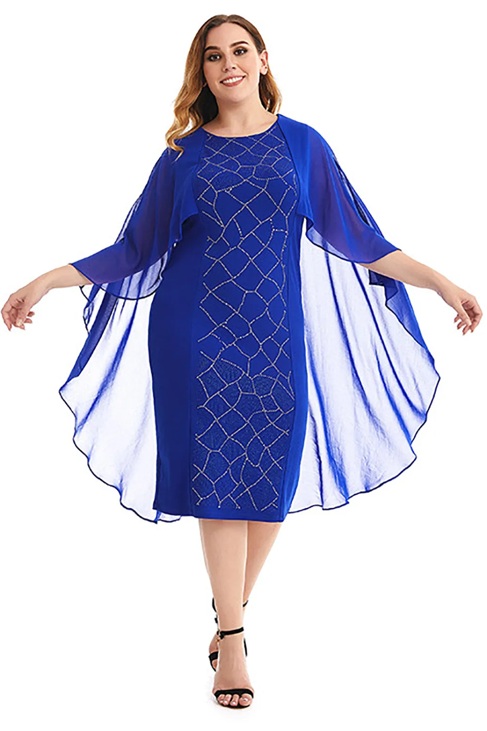 Plus Size Royal Blue Mother Of The Bride Dress With Cape sold by Zapaka