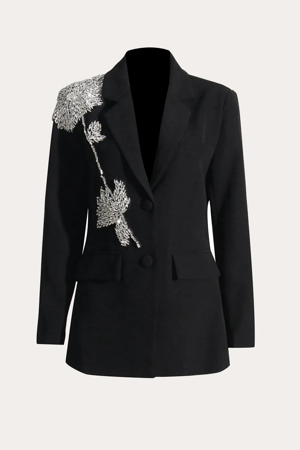 Sparkly Black Beaded Notched Lapel Women Prom Blazer sold by Zapaka