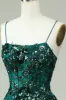 A Line Spaghetti Straps Dark Green Corset Prom Dress with Appliques sold by Zapaka
