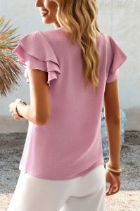 Pink Casual Summer Top with Ruffles sold by Zapaka