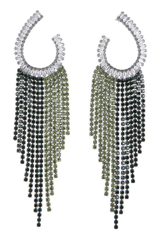 Rhinestones Green Tassel Earrings sold by Zapaka