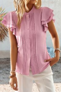 Pink Casual Summer Top with Ruffles sold by Zapaka
