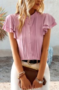 Pink Casual Summer Top with Ruffles sold by Zapaka
