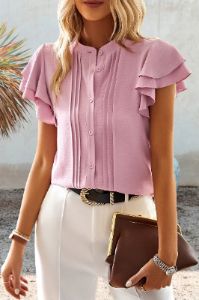 Pink Casual Summer Top with Ruffles sold by Zapaka