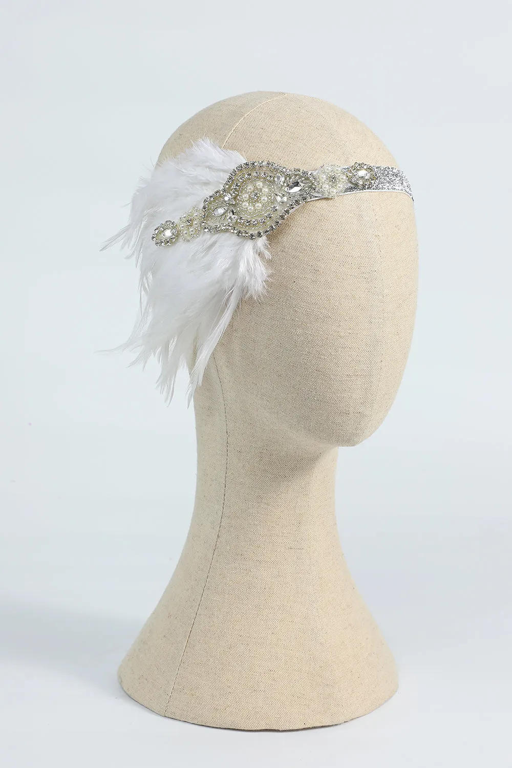 Blush 1920s Beaded Sequin Headband with Feather sold by Zapaka product image thumbnail 5