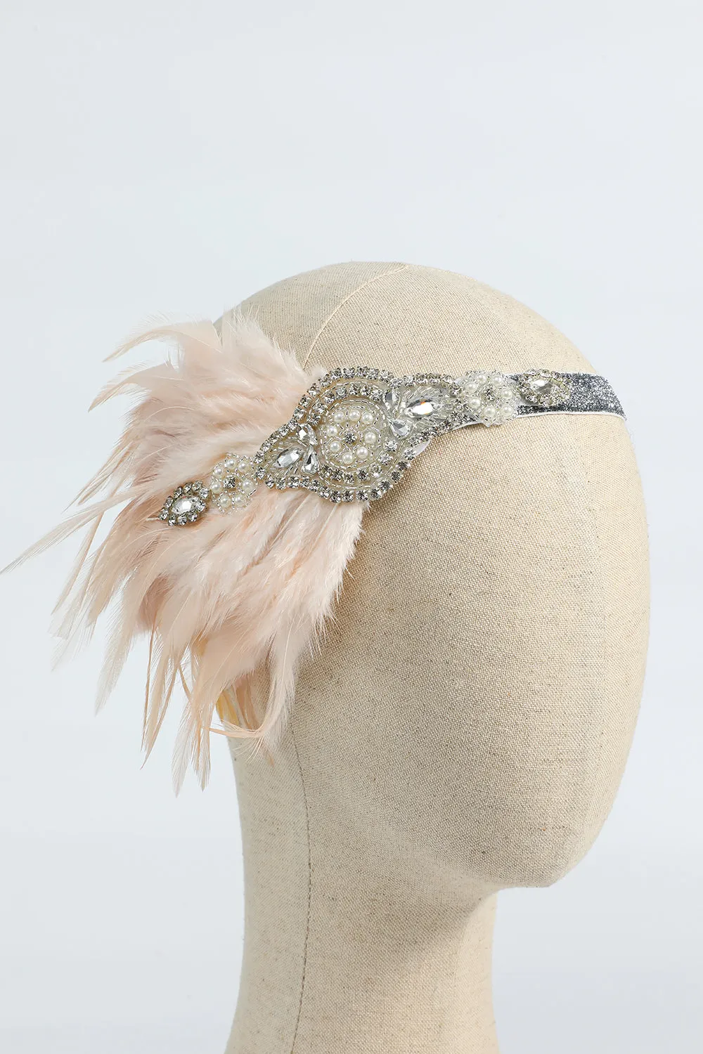 Blush 1920s Beaded Sequin Headband with Feather sold by Zapaka product image thumbnail 2