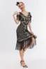 Black Golden Cold Shoulder Fringes 1920s Gatsby Dress sold by Zapaka