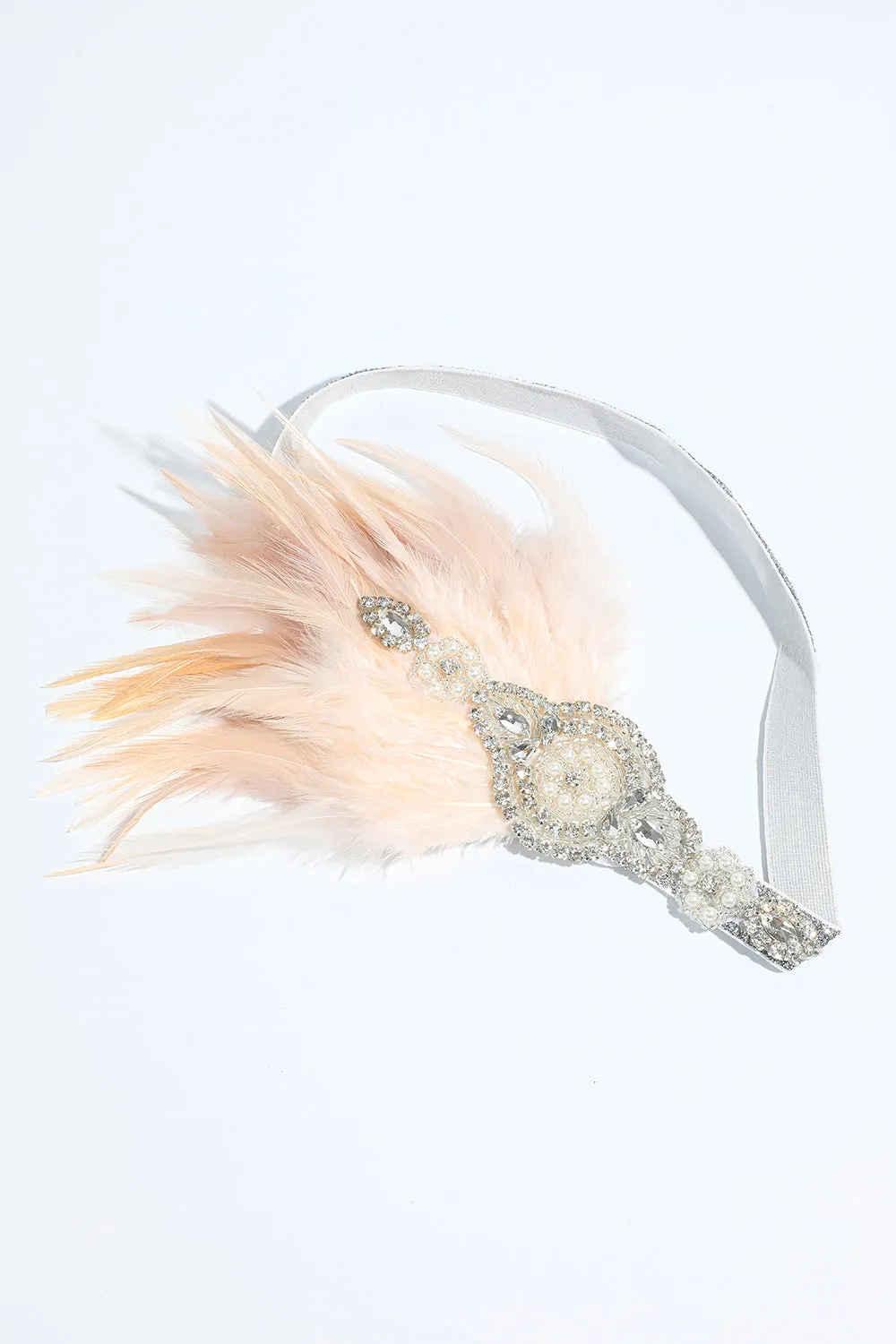 Blush 1920s Beaded Sequin Headband with Feather sold by Zapaka product image thumbnail 3
