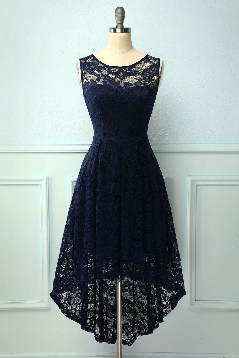 Asymmetrical Navy Lace Dress sold by Zapaka