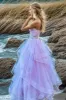 A Line Spaghetti Straps Pink Long Prom Dress with Ruffles sold by Zapaka