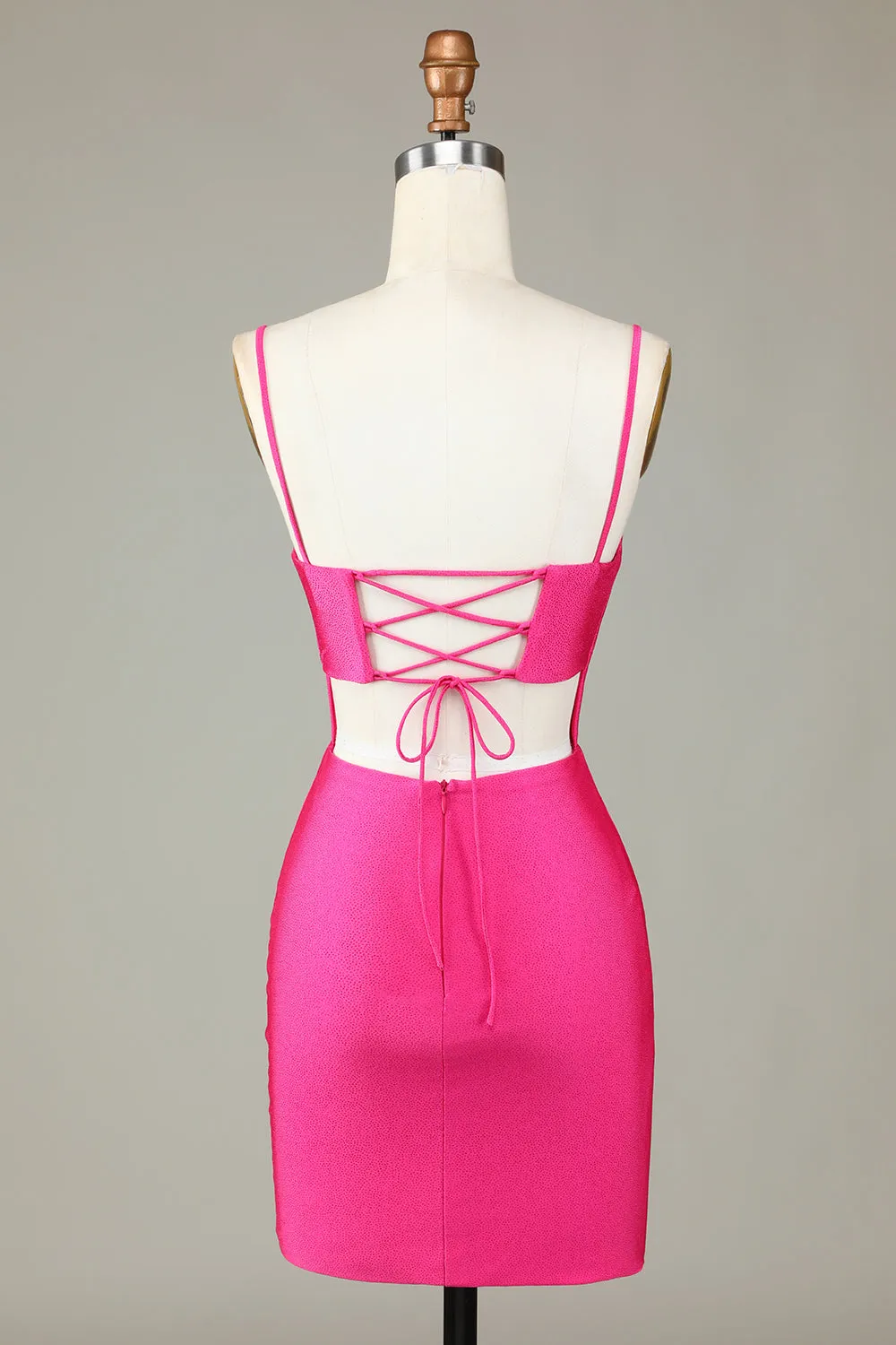 Fuchsia Sequins Lace-Up Tight Short Homecoming Dress with Slit sold by Zapaka product image thumbnail 2