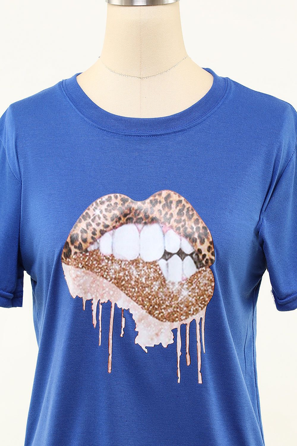 Lips Printed Royal Blue Round Neck T-shirt sold by Zapaka product image thumbnail 4