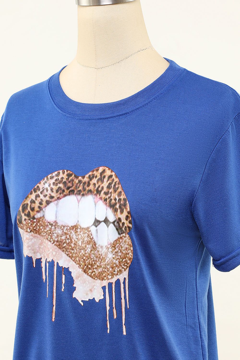 Lips Printed Royal Blue Round Neck T-shirt sold by Zapaka product image thumbnail 5