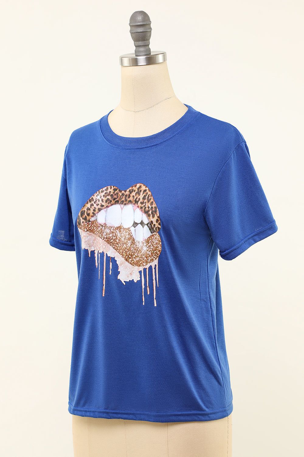 Lips Printed Royal Blue Round Neck T-shirt sold by Zapaka product image thumbnail 3
