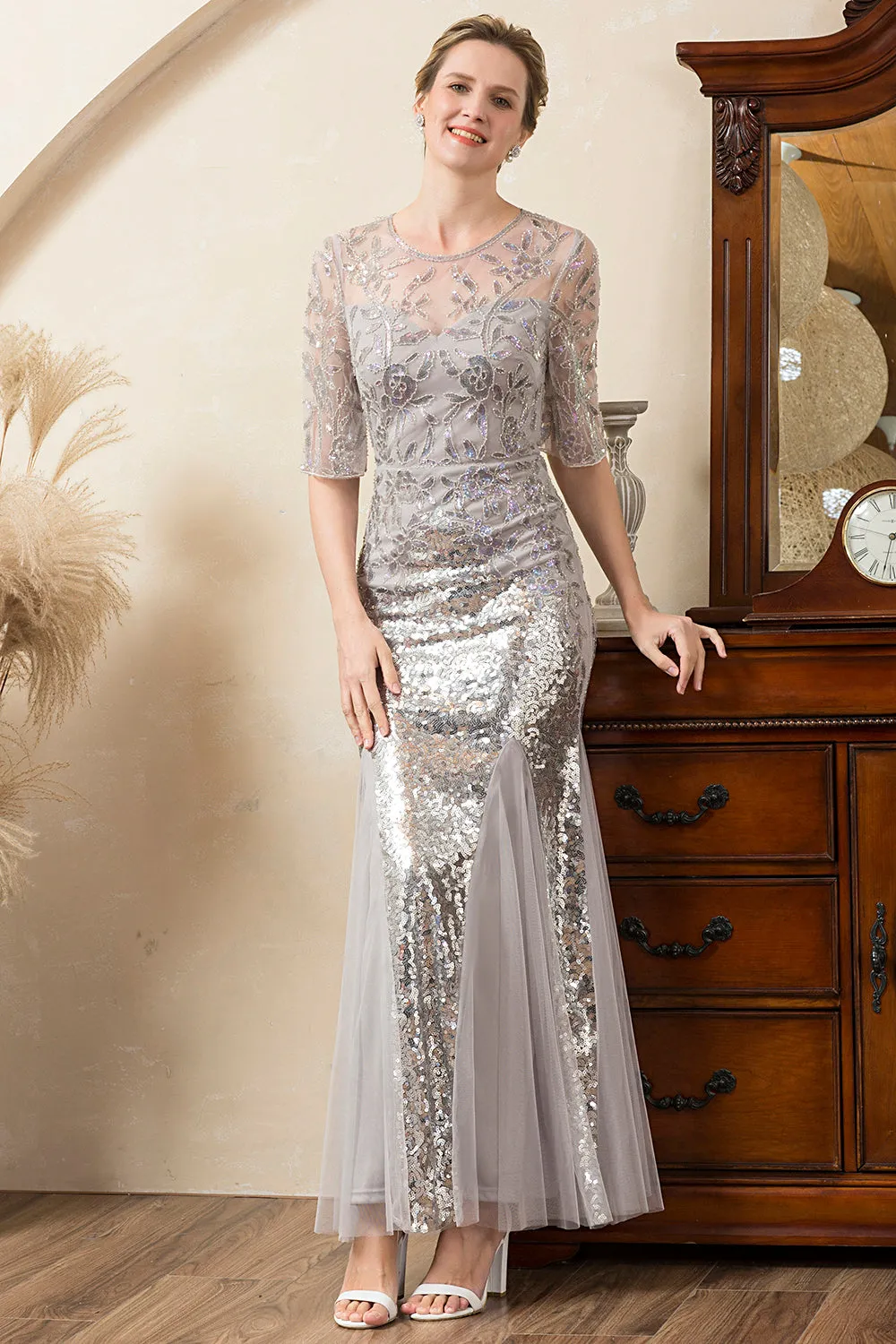 Grey Mermaid Sparkly Beaded Sequins Mother of the Bride Dress sold by Zapaka product image thumbnail 4