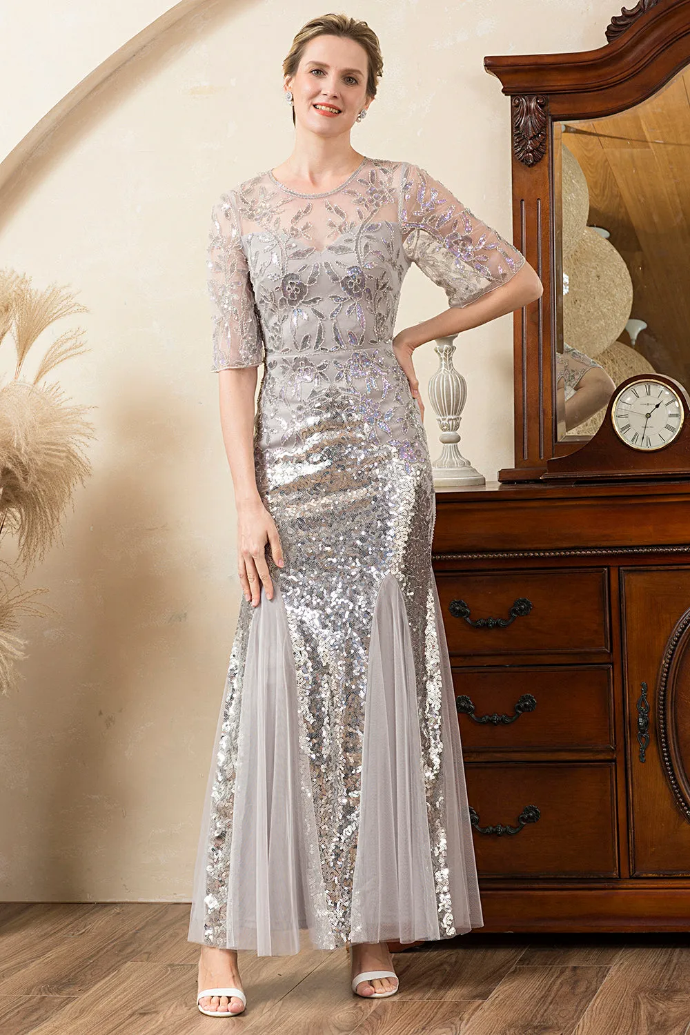 Grey Mermaid Sparkly Beaded Sequins Mother of the Bride Dress sold by Zapaka product image thumbnail 5