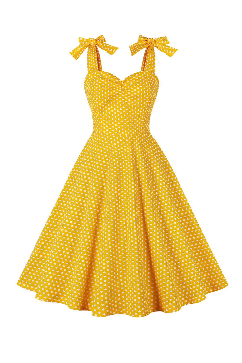Yellow Polka Dots Sleeveless Spaghetti Straps Vintage Dress sold by Zapaka