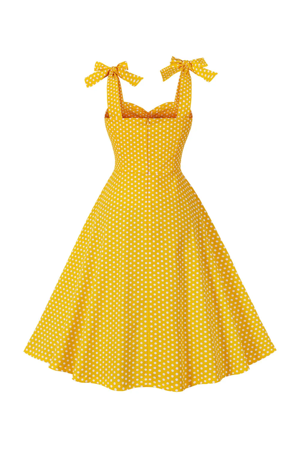 Yellow Polka Dots Sleeveless Spaghetti Straps Vintage Dress Parallel