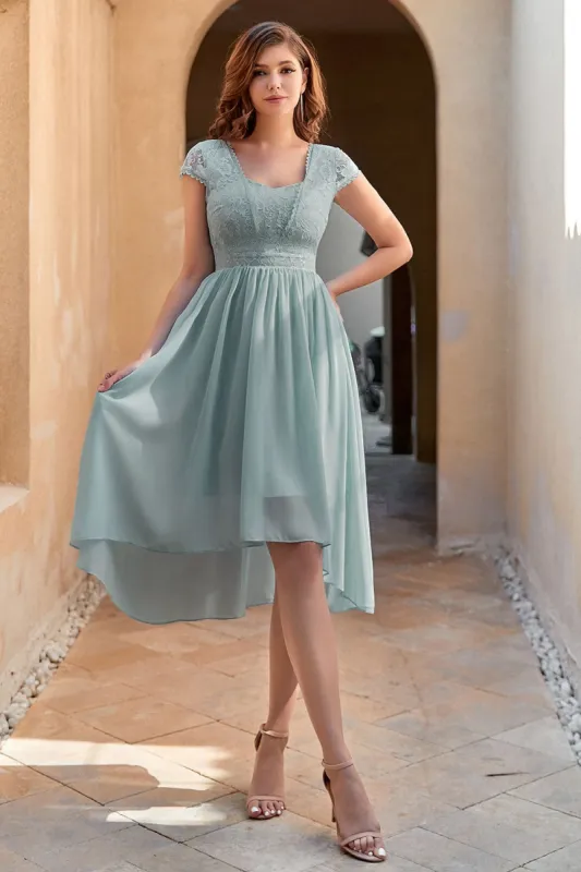 Blue Chiffon Wedding Guest Dress with Lace sold by Zapaka