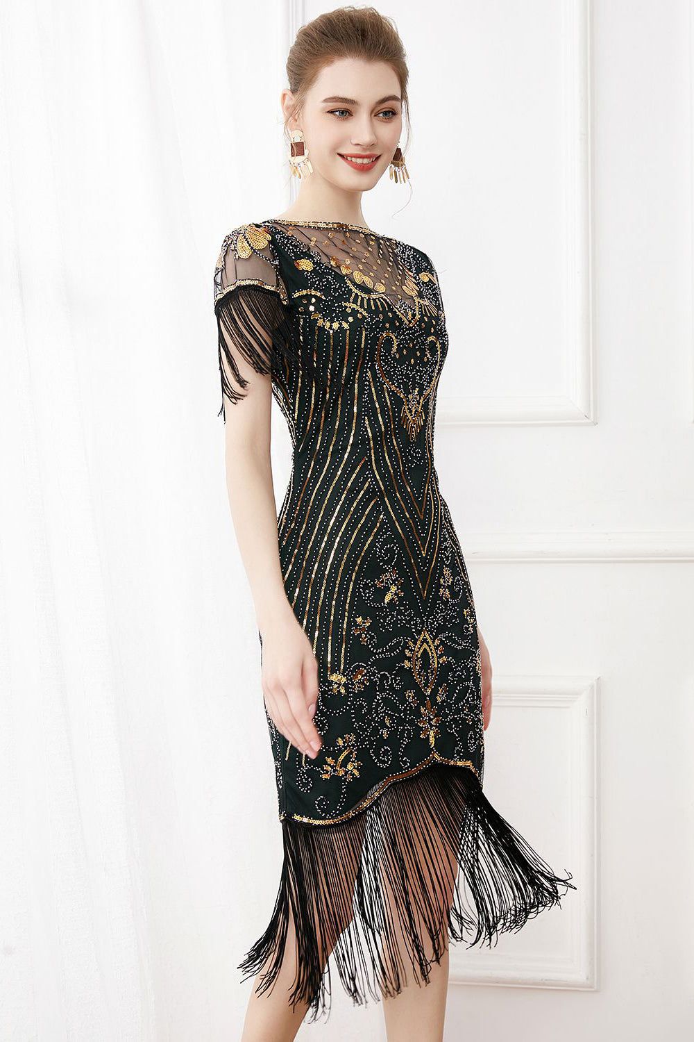 Black Sequins Bodycon 1920s Dress with Fringes sold by Zapaka product image thumbnail 11