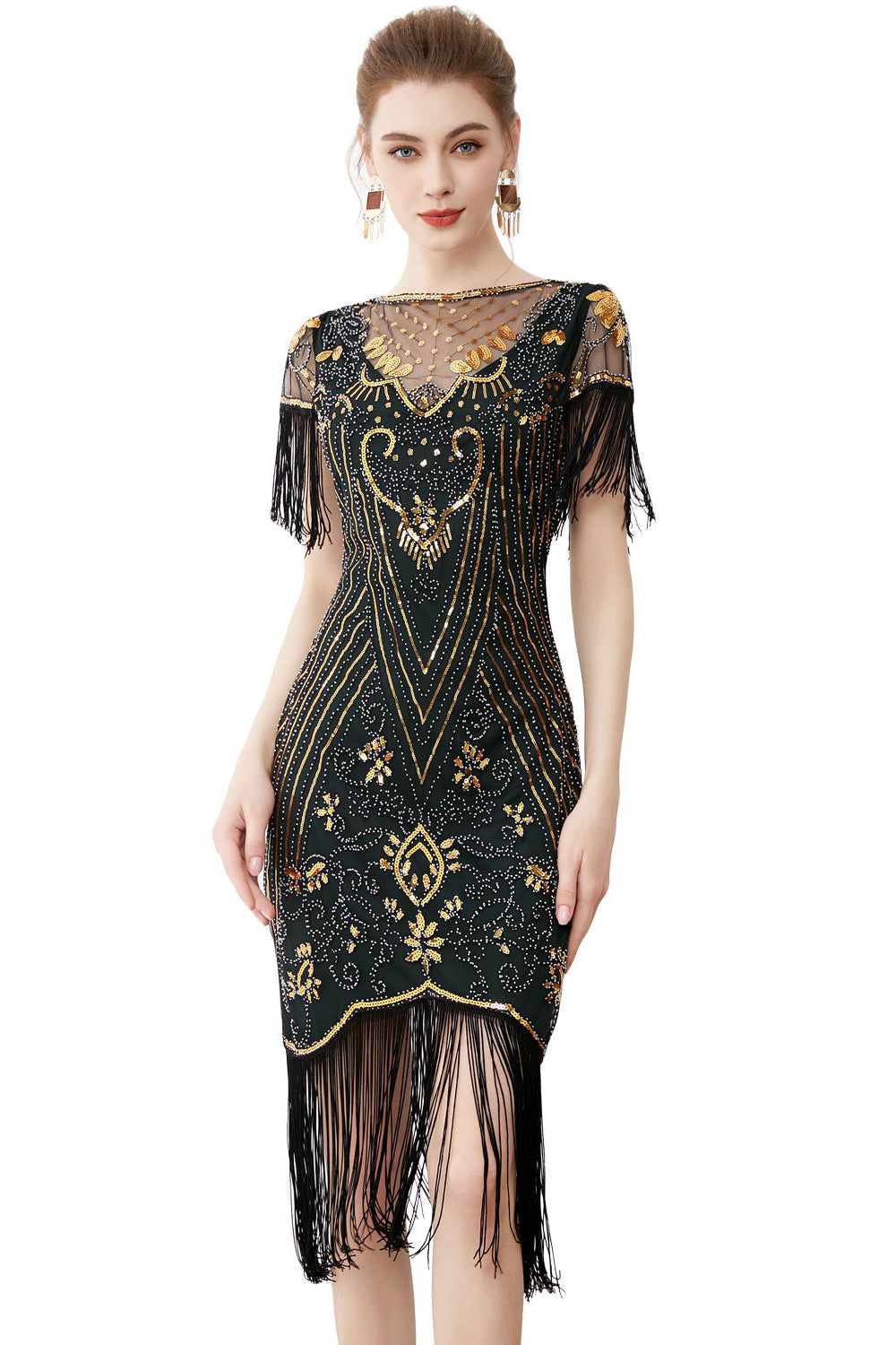 Black Sequins Bodycon 1920s Dress with Fringes sold by Zapaka product image thumbnail 8