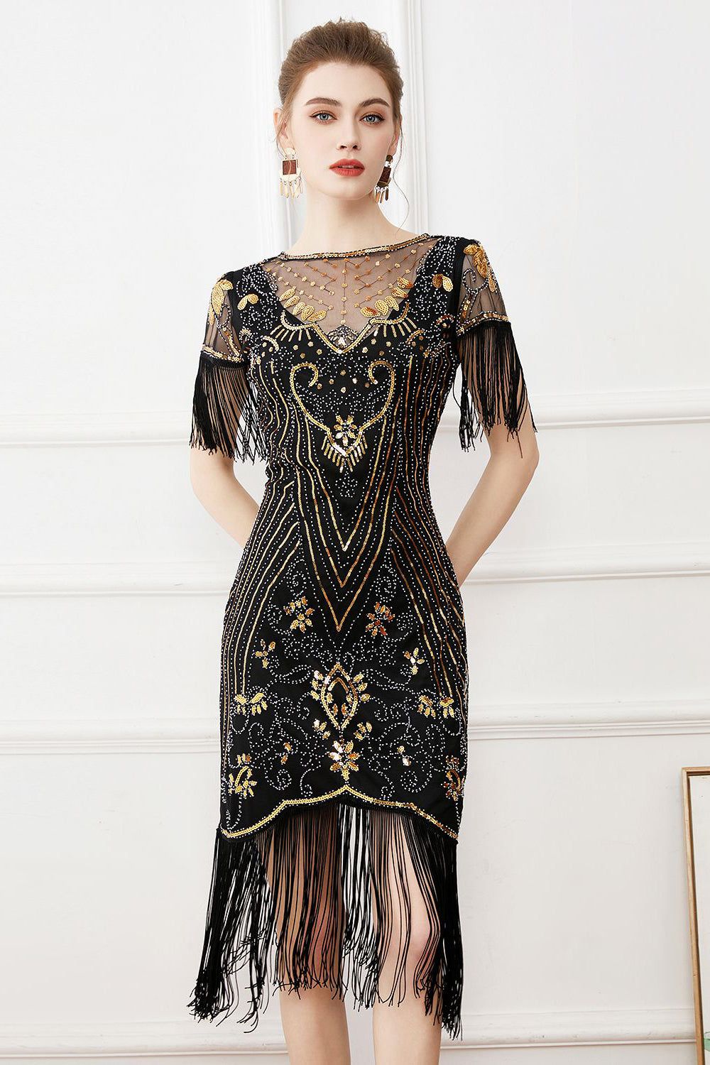 Black Sequins Bodycon 1920s Dress with Fringes sold by Zapaka product image thumbnail 3