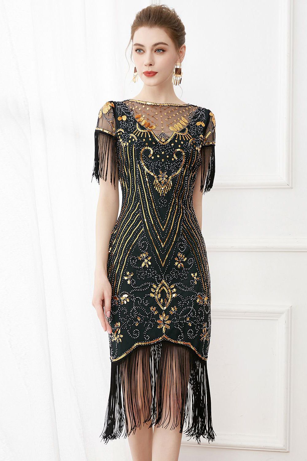 Black Sequins Bodycon 1920s Dress with Fringes sold by Zapaka product image thumbnail 10