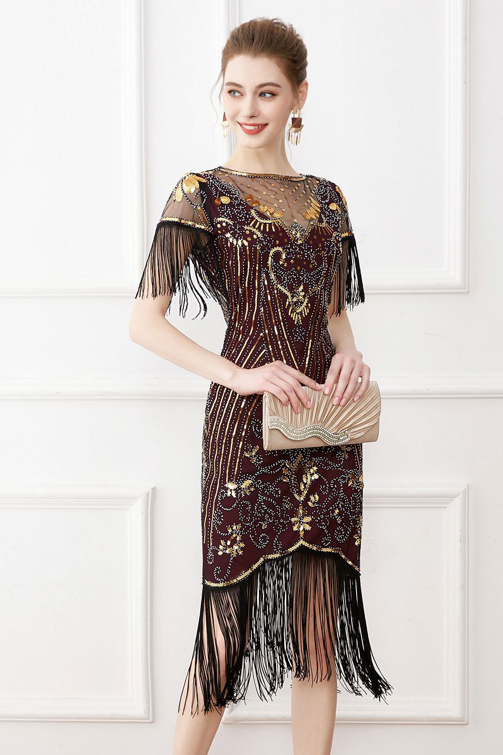 Black Sequins Bodycon 1920s Dress with Fringes sold by Zapaka product image thumbnail 4