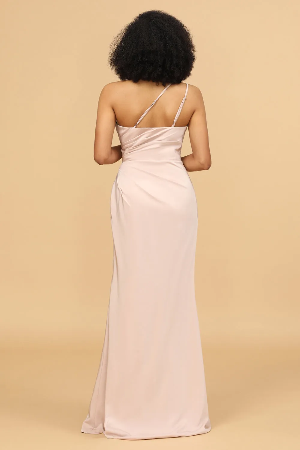 Blush Satin Mermaid One Shoulder Long Bridesmaid Dress with Slit sold by Zapaka product image thumbnail 2