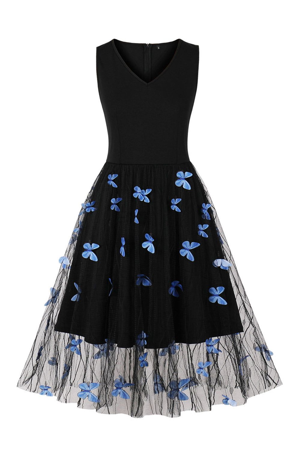 V-Neck Black Vintage 1950s Dress with Butterfly sold by Zapaka