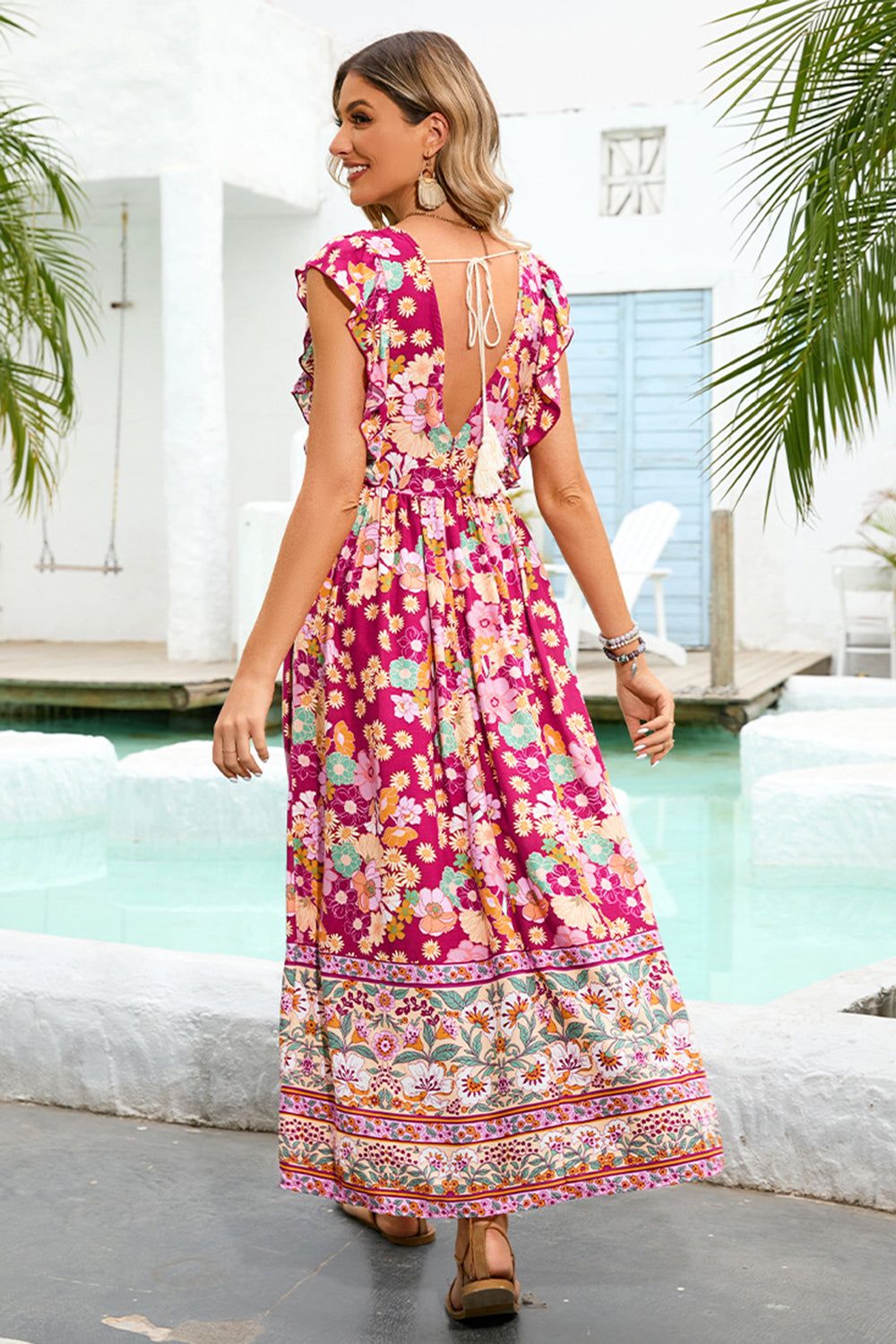 Red Floral Boho Maxi Dress with Slit sold by Zapaka product image thumbnail 2