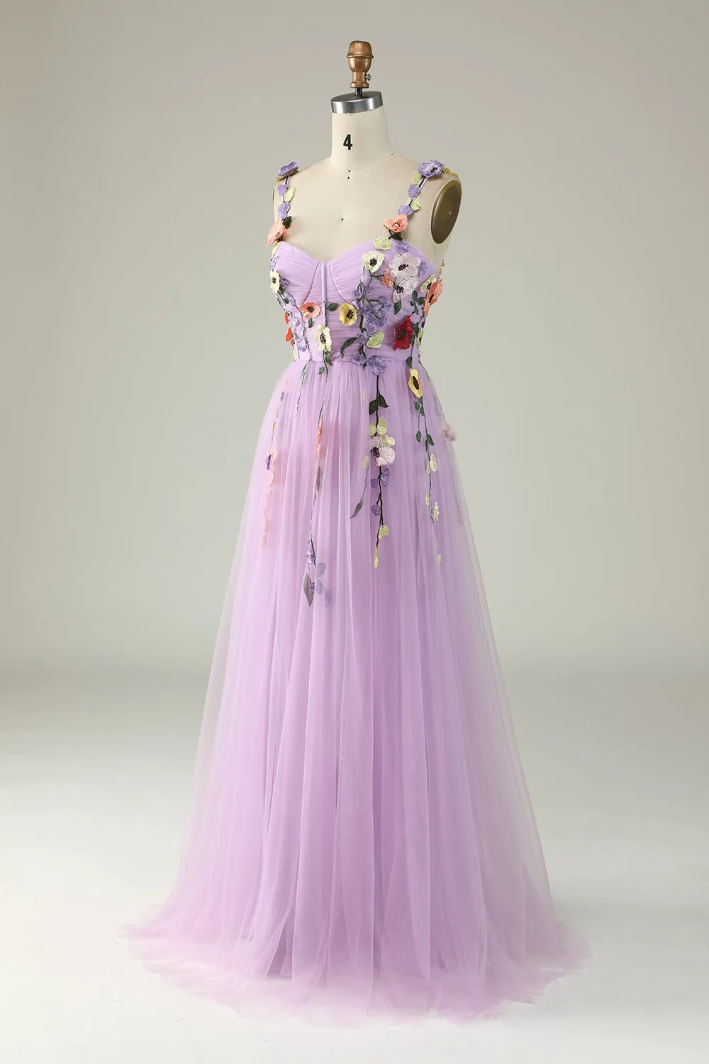 A Line Spaghetti Straps Purple Prom Dress With 3D Flowers sold by Zapaka product image thumbnail 3