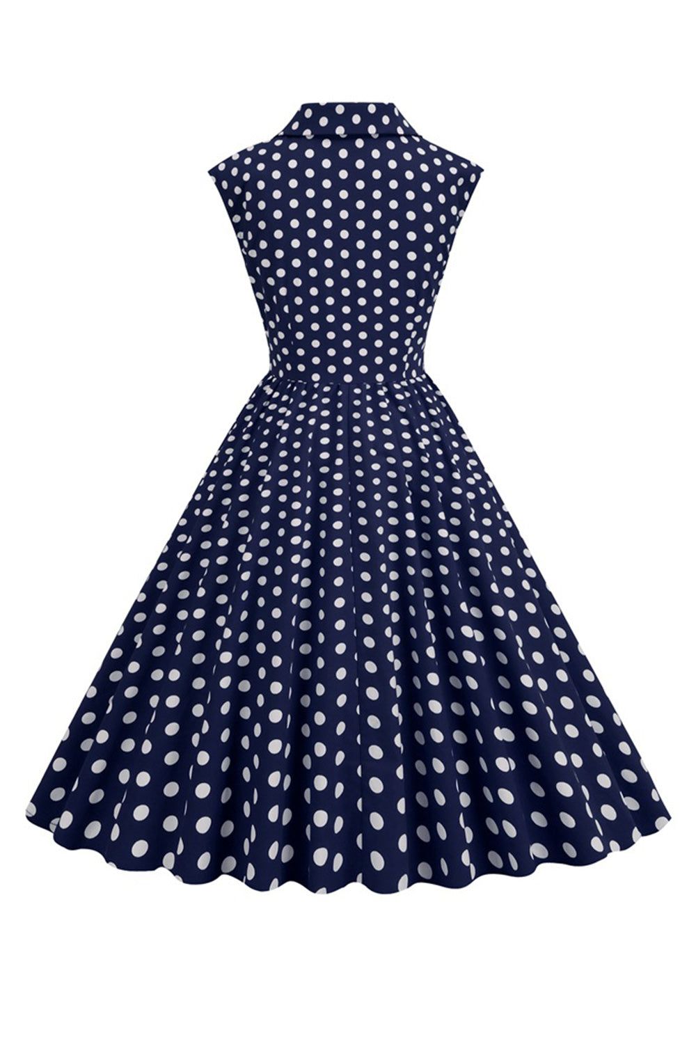 Navy Polka Dots Sleeveless 1950s Dresses sold by Zapaka product image thumbnail 2