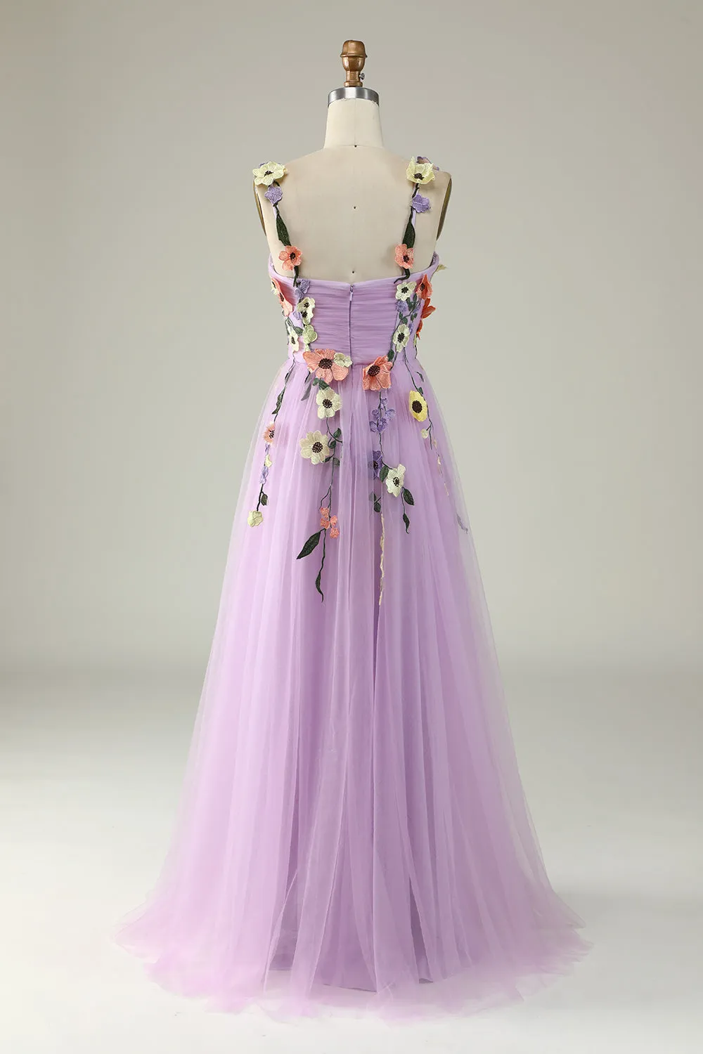 A Line Spaghetti Straps Purple Prom Dress With 3D Flowers sold by Zapaka product image thumbnail 2