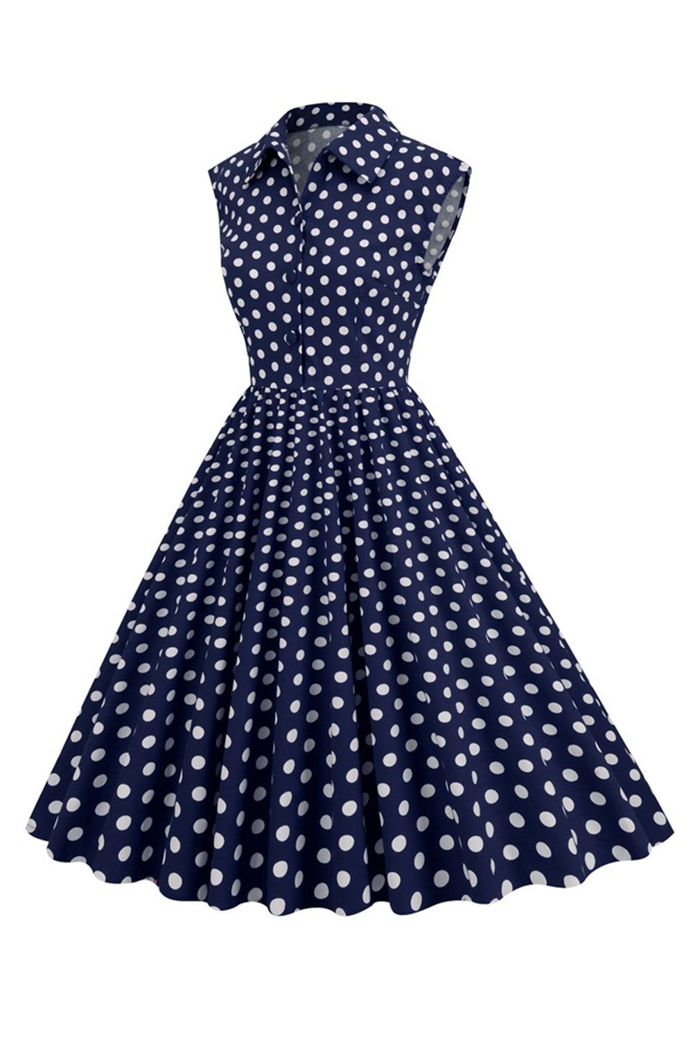 Navy Polka Dots Sleeveless 1950s Dresses sold by Zapaka product image thumbnail 3