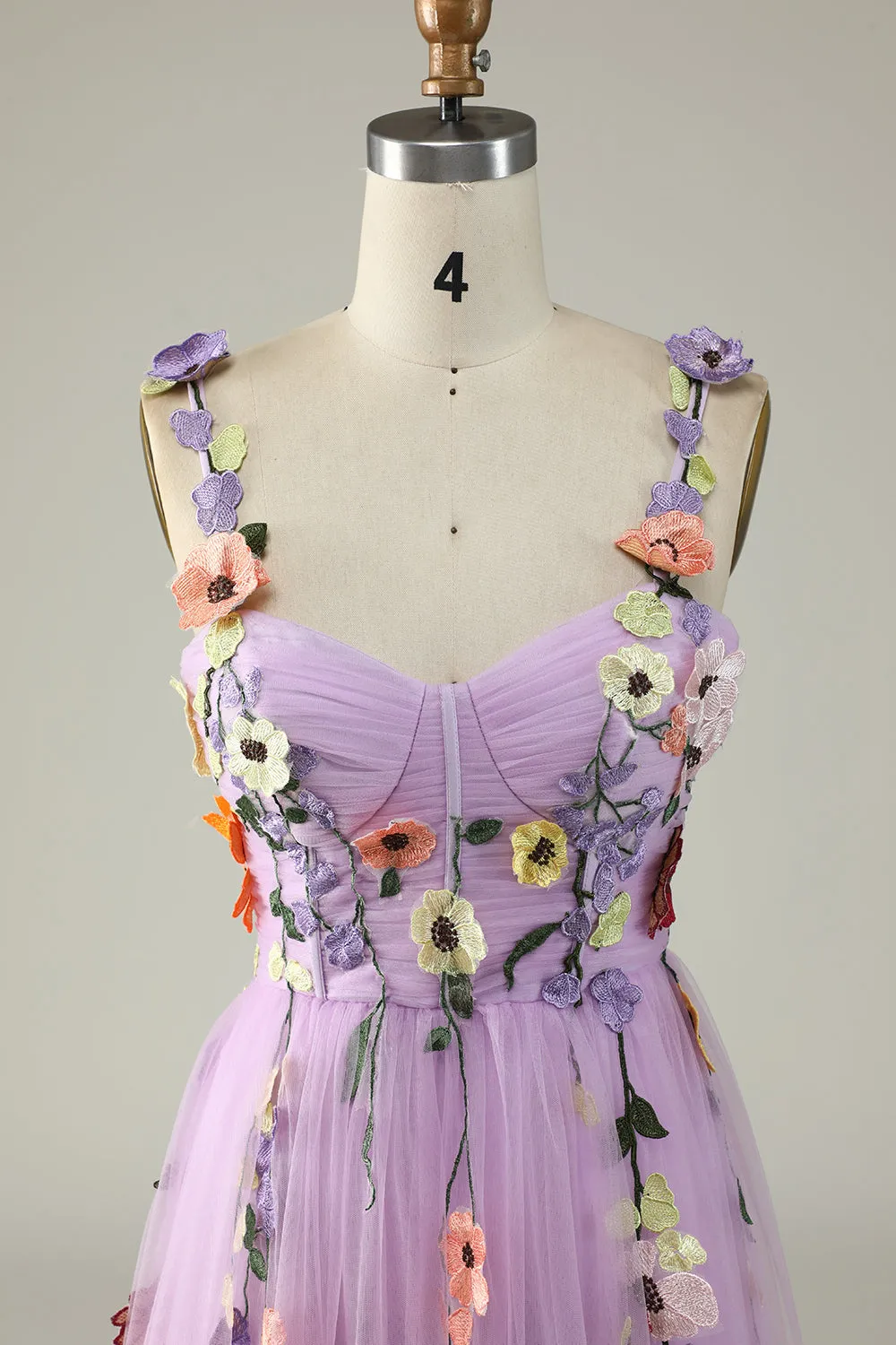 A Line Spaghetti Straps Purple Prom Dress With 3D Flowers sold by Zapaka product image thumbnail 4