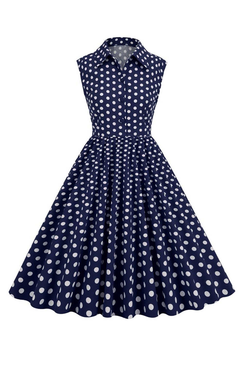 Navy Polka Dots Sleeveless 1950s Dresses sold by Zapaka