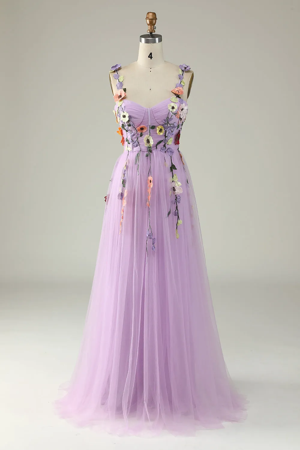 A Line Spaghetti Straps Purple Prom Dress With 3D Flowers sold by Zapaka
