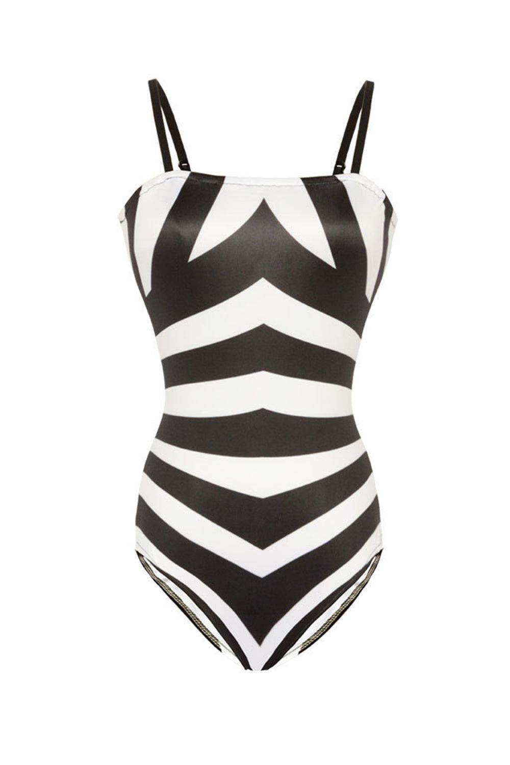 Black Striped One Piece Swimsuit sold by Zapaka