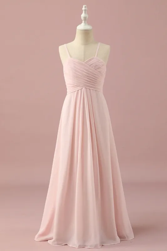 Light Pink Spaghetti Straps Chiffon Junior Bridesmaid Dress sold by Zapaka