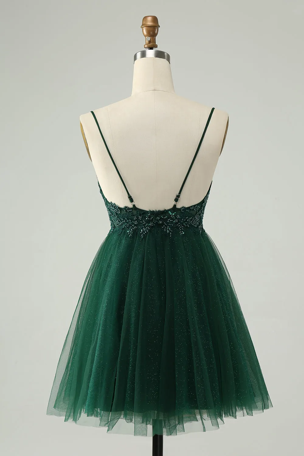Glitter Dark Green A-Line Beaded Appliques Tulle Homecoming Dress sold by Zapaka product image thumbnail 2