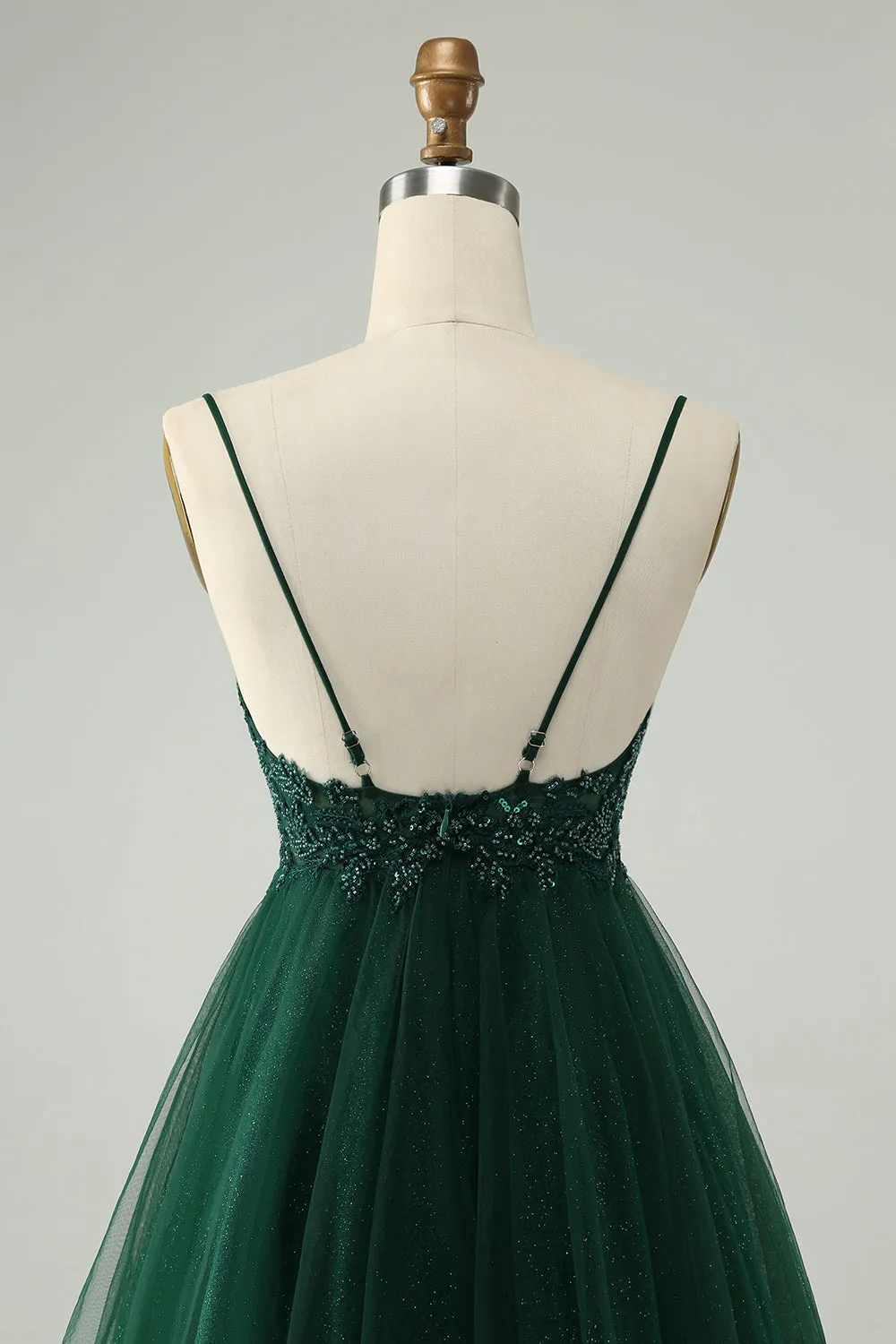 Glitter Dark Green A-Line Beaded Appliques Tulle Homecoming Dress sold by Zapaka product image thumbnail 5