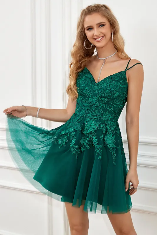 Dark Green Lace-Up A-Line Homecoming Dress sold by Zapaka