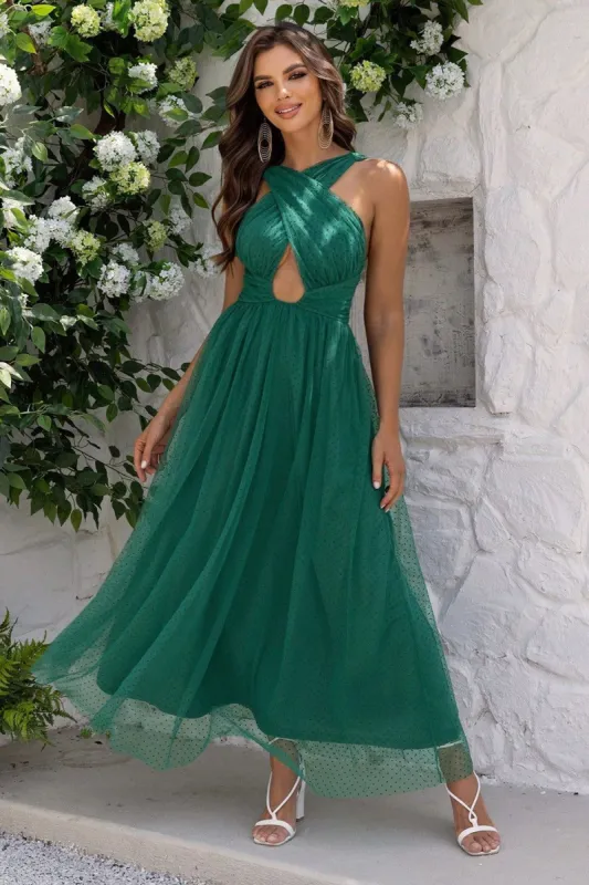 Dark Green A-Line Tulle Long Prom Dress sold by Zapaka
