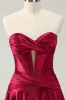 Burgundy A Line Sweetheart Strapless Keyhole Satin Homecoming Dress sold by Zapaka