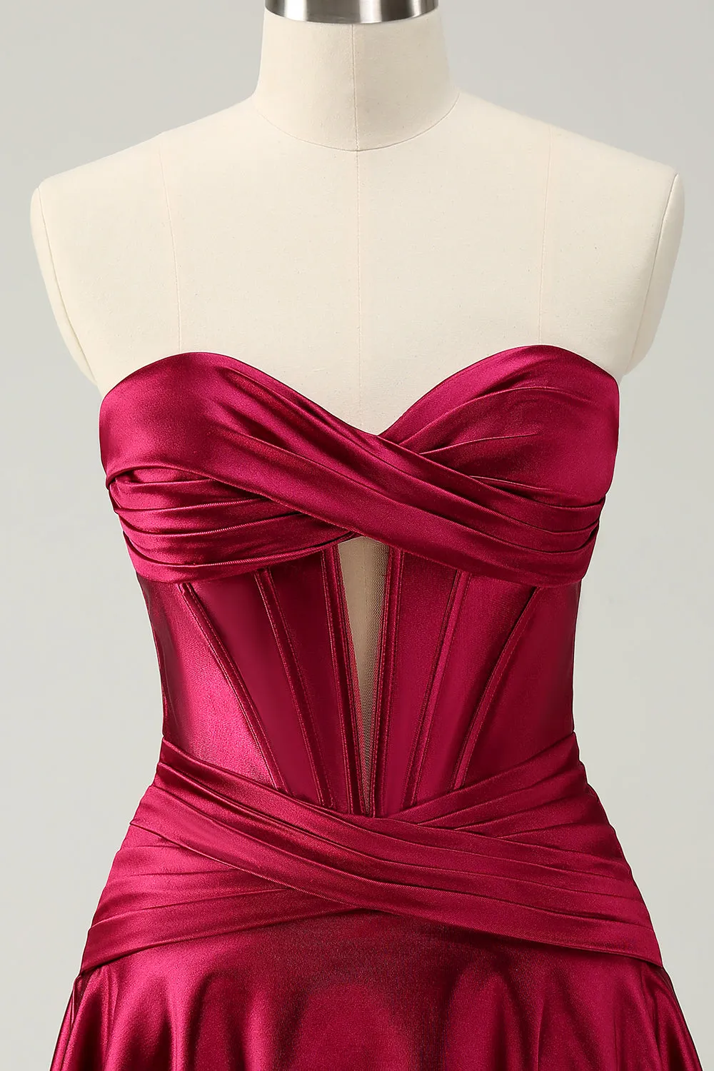 Burgundy A Line Sweetheart Strapless Keyhole Satin Homecoming Dress sold by Zapaka product image thumbnail 4