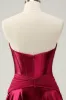 Burgundy A Line Sweetheart Strapless Keyhole Satin Homecoming Dress sold by Zapaka