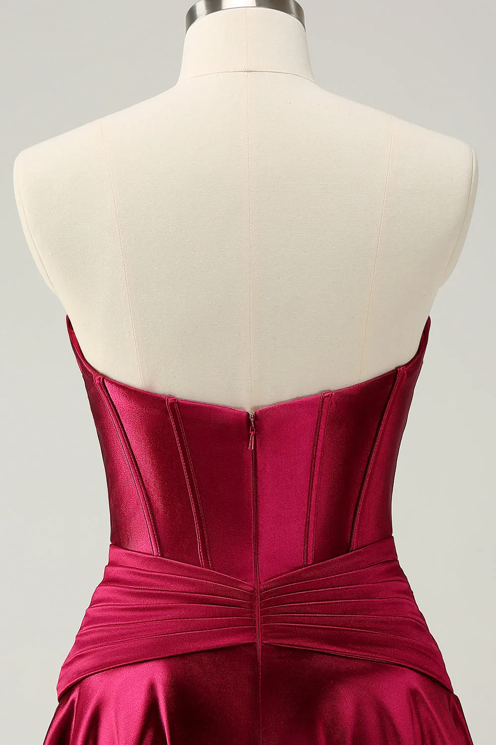Burgundy A Line Sweetheart Strapless Keyhole Satin Homecoming Dress sold by Zapaka product image thumbnail 5