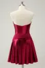 Burgundy A Line Sweetheart Strapless Keyhole Satin Homecoming Dress sold by Zapaka